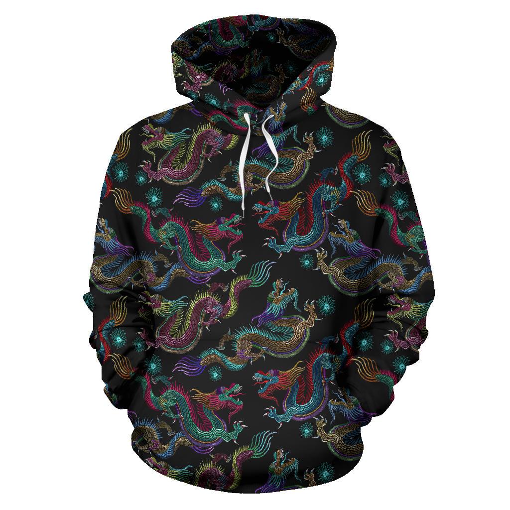 Chinese Dragon Pattern Print Pullover Hoodie