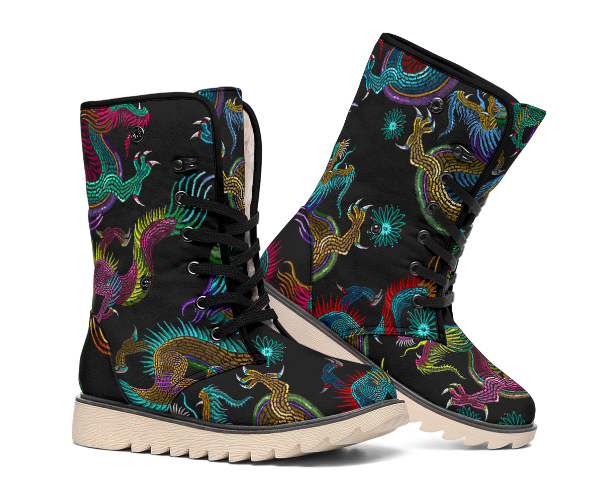 Chinese Dragon Pattern Print Winter Boots