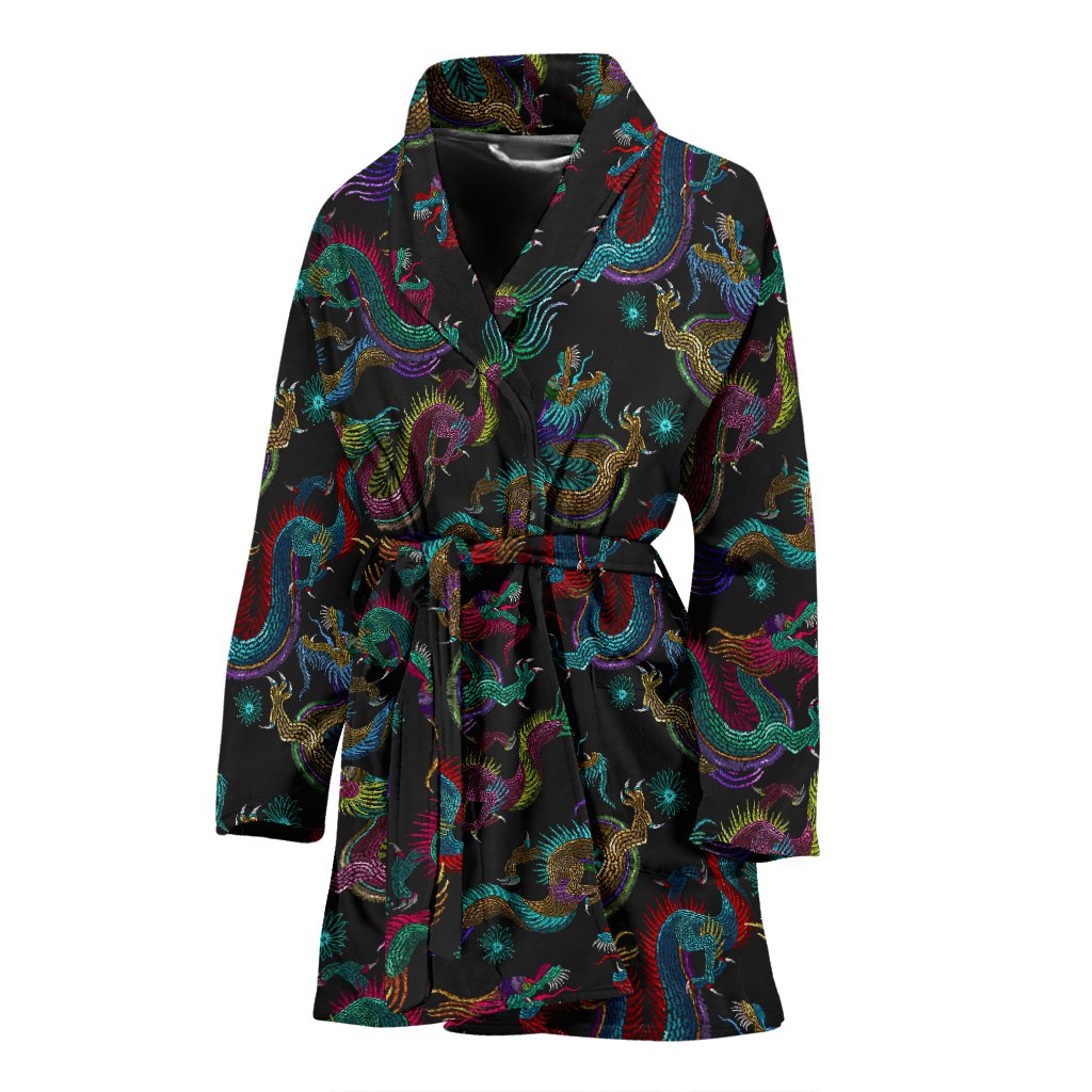 Chinese Dragon Pattern Print Women's Bathrobe