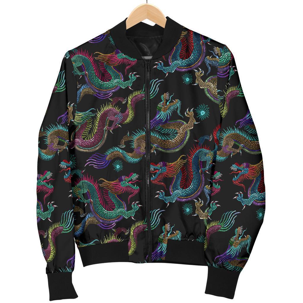 Chinese Dragon Pattern Print Women's Bomber Jacket