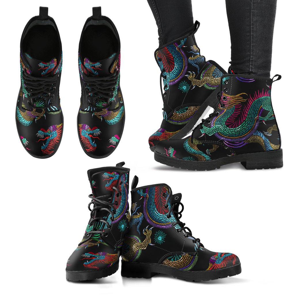 Chinese Dragon Pattern Print Women's Boots