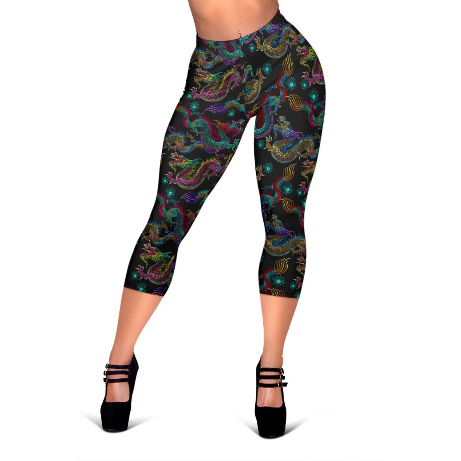 Chinese Dragon Pattern Print Women's Capri Leggings