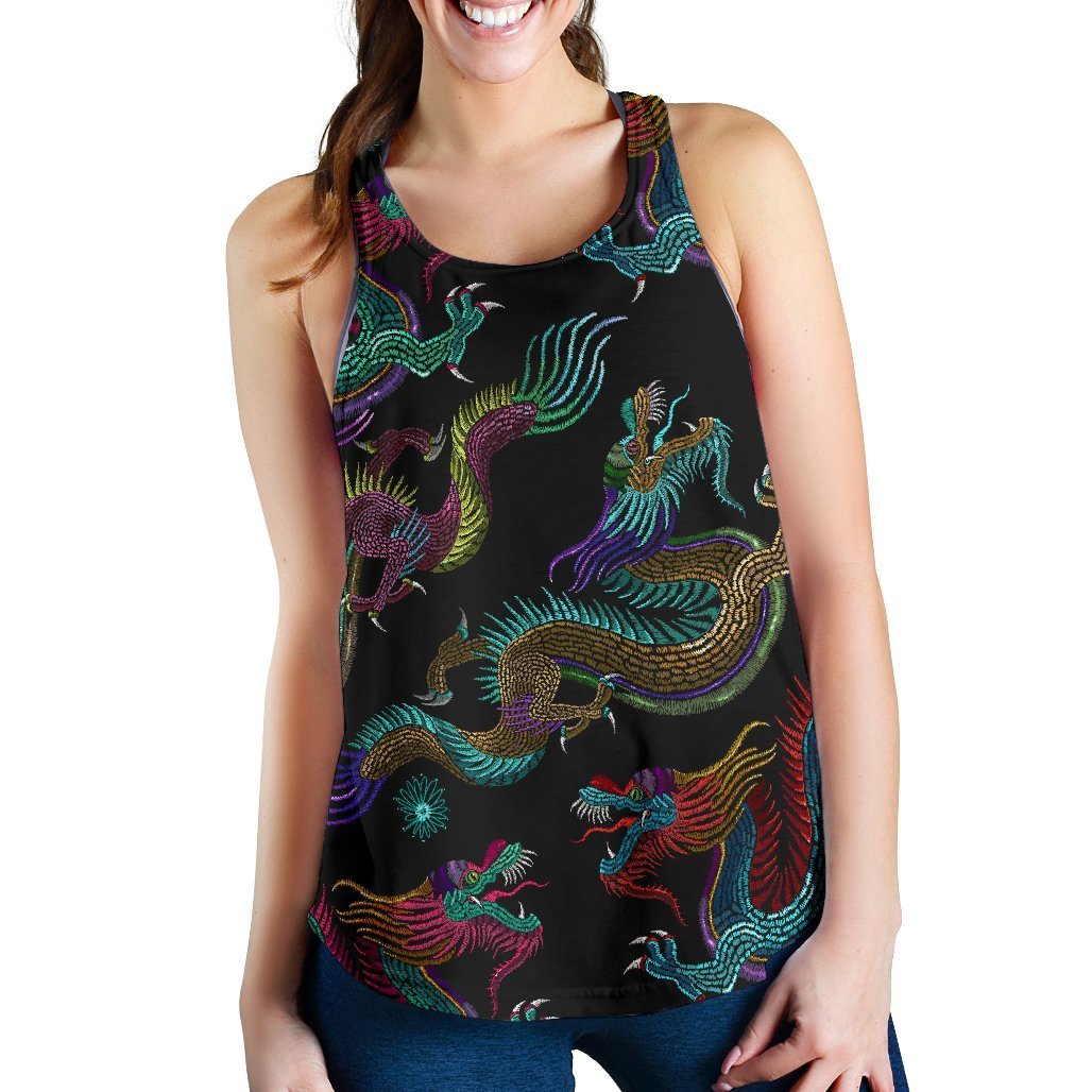 Chinese Dragon Pattern Print Women's Racerback Tank Top