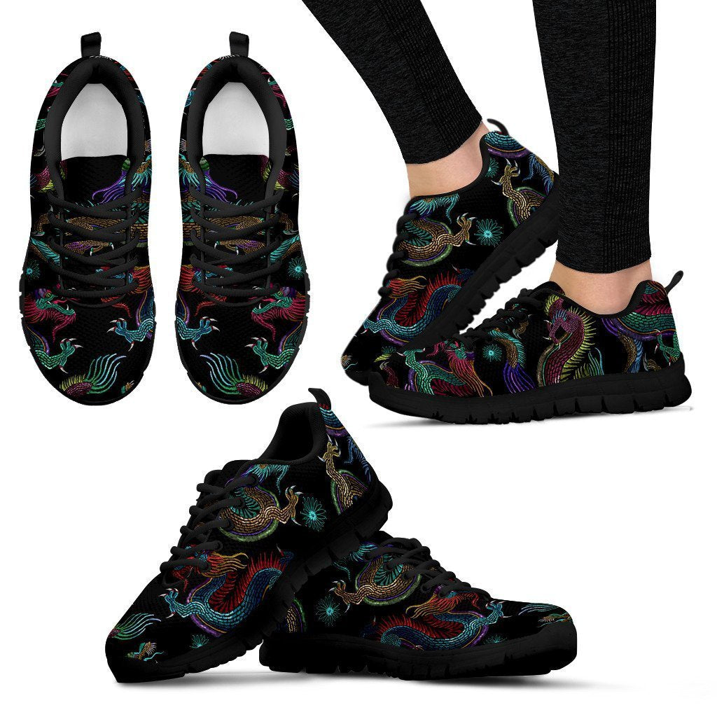 Chinese Dragon Pattern Print Women's Sneakers