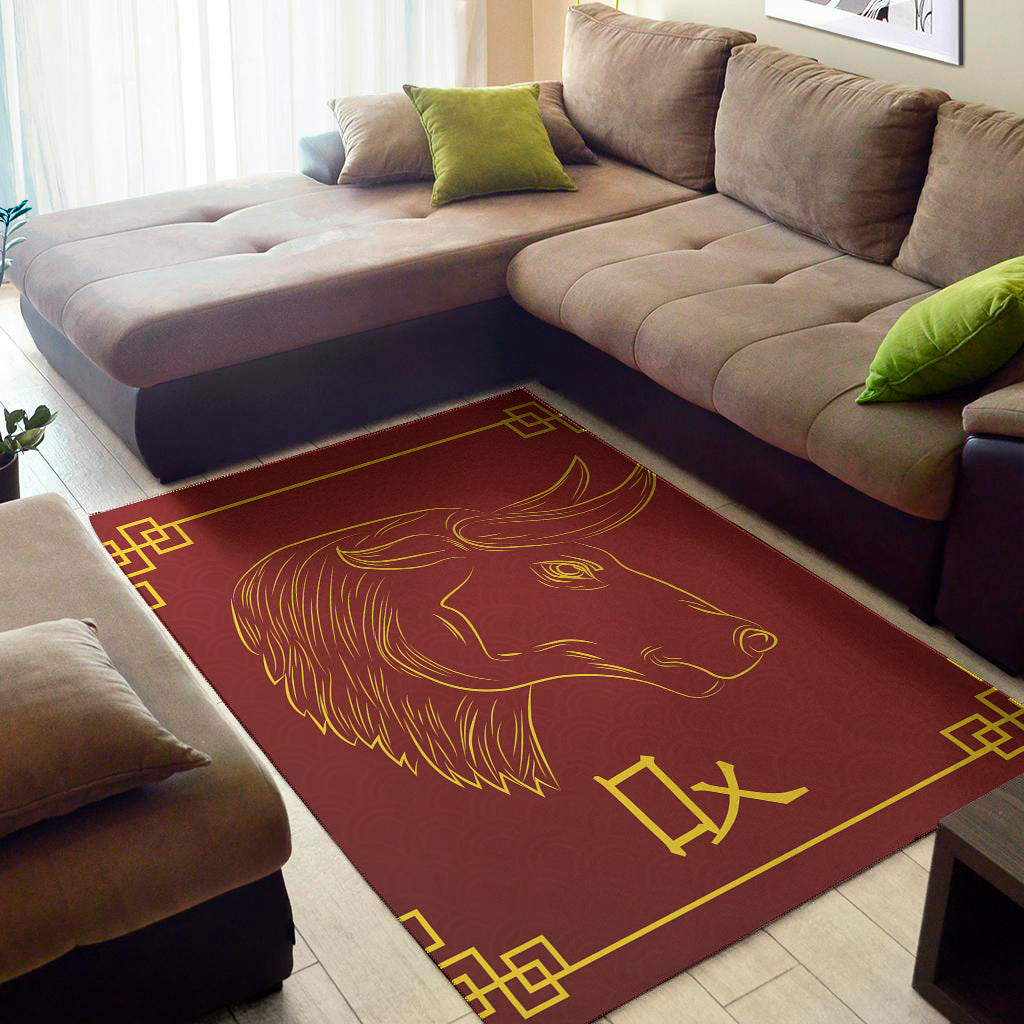 Chinese Horoscope Ox Sign Print Area Rug