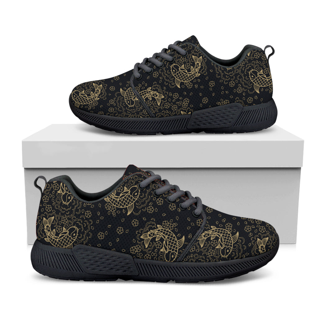 Chinese Koi Carp Pattern Print Black Athletic Shoes