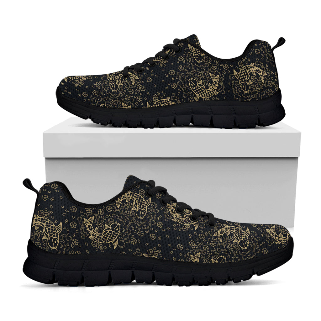 Chinese Koi Carp Pattern Print Black Sneakers