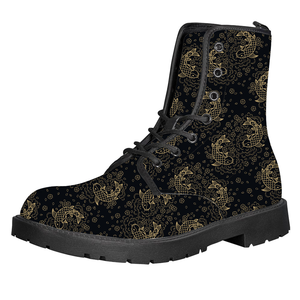 Chinese Koi Carp Pattern Print Leather Boots