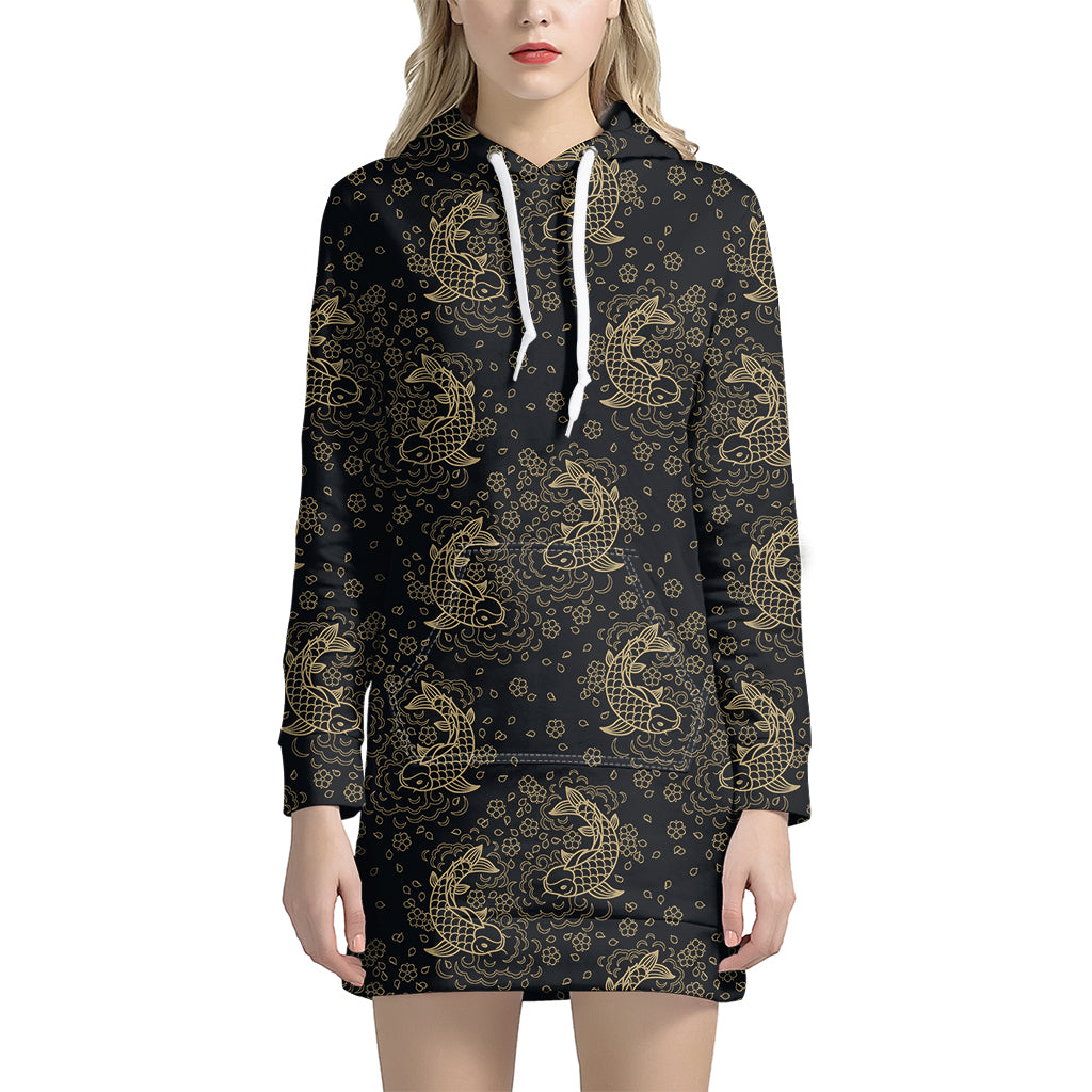 Chinese Koi Carp Pattern Print Women's Pullover Hoodie Dress