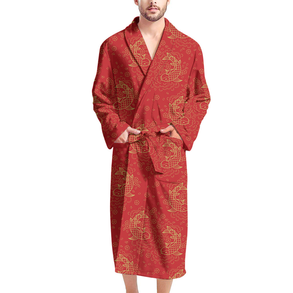 Chinese Koi Fish Pattern Print Men's Bathrobe