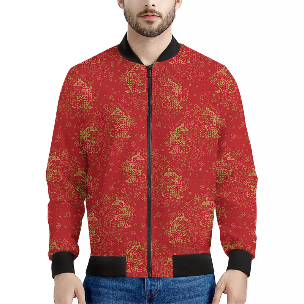 Chinese Koi Fish Pattern Print Men's Bomber Jacket