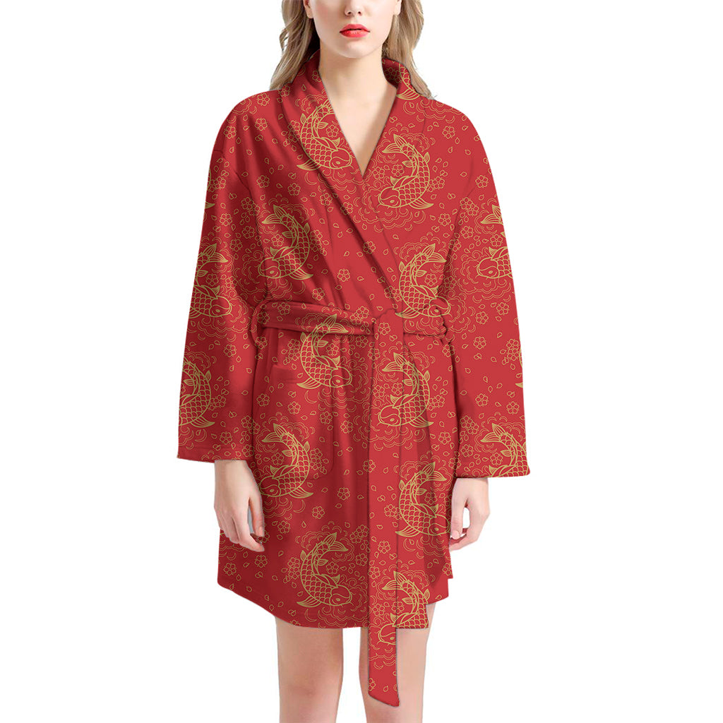 Chinese Koi Fish Pattern Print Women's Bathrobe