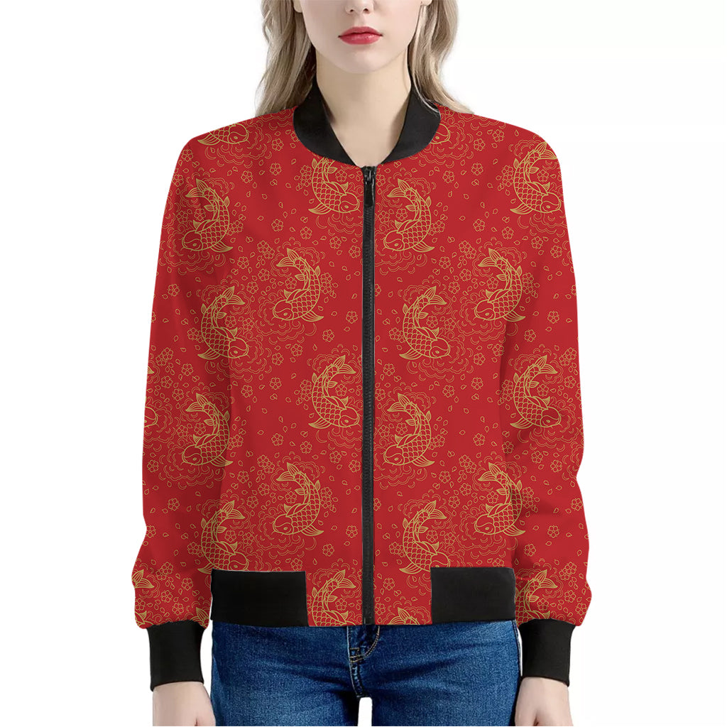 Chinese Koi Fish Pattern Print Women's Bomber Jacket