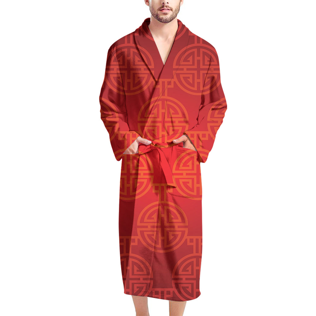 Chinese Lu Symbol Pattern Print Men's Bathrobe