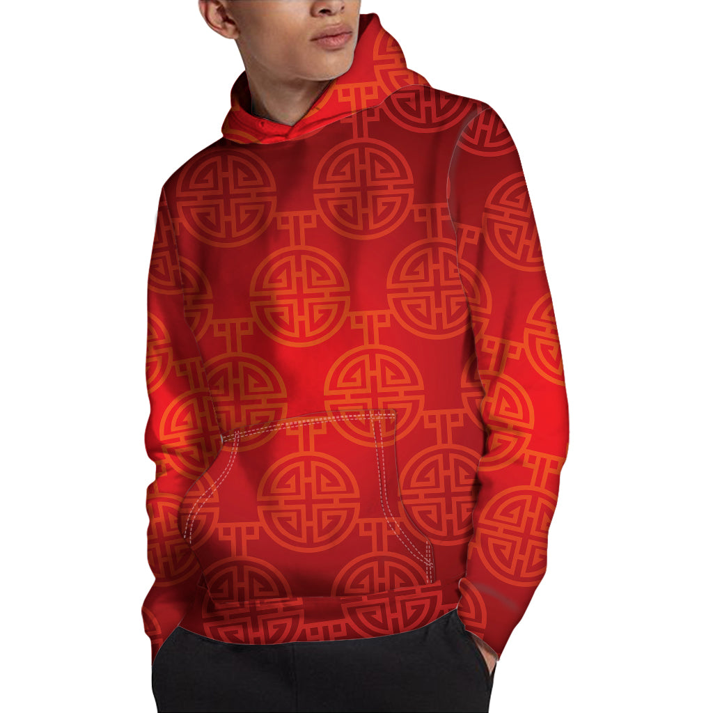 Chinese Lu Symbol Pattern Print Pullover Hoodie