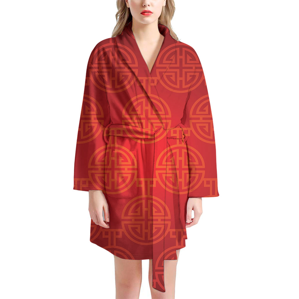 Chinese Lu Symbol Pattern Print Women's Bathrobe