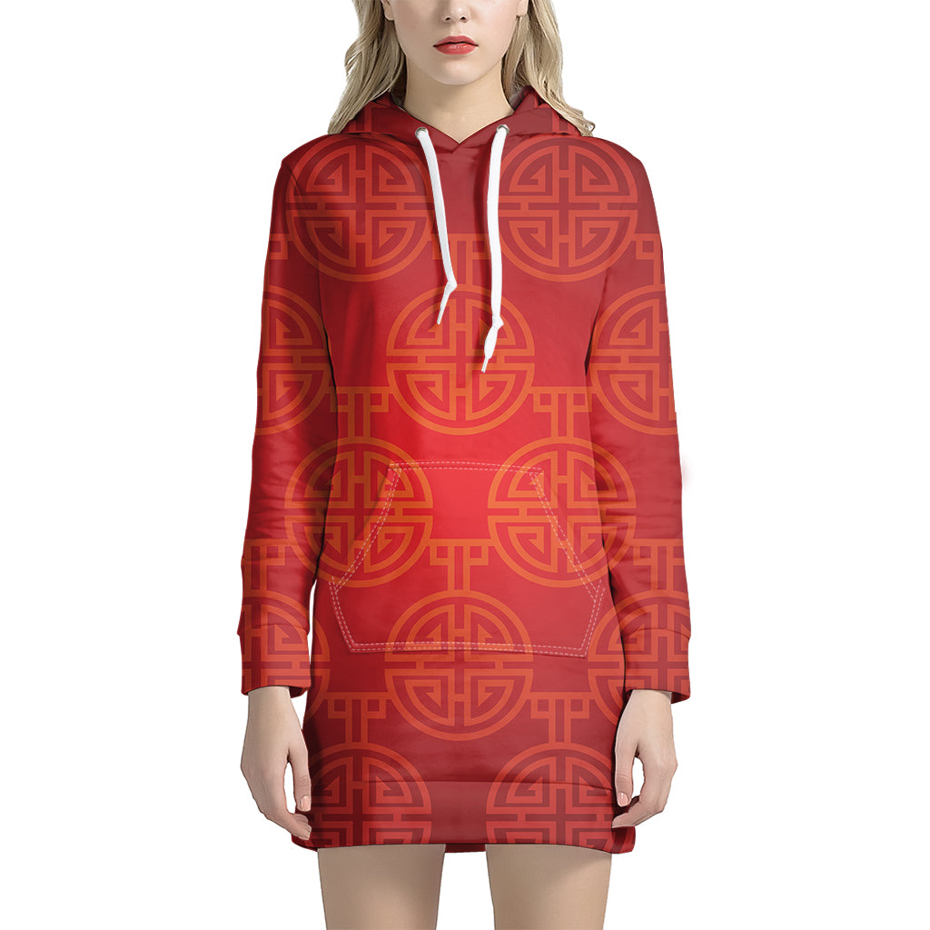 Chinese Lu Symbol Pattern Print Women's Pullover Hoodie Dress