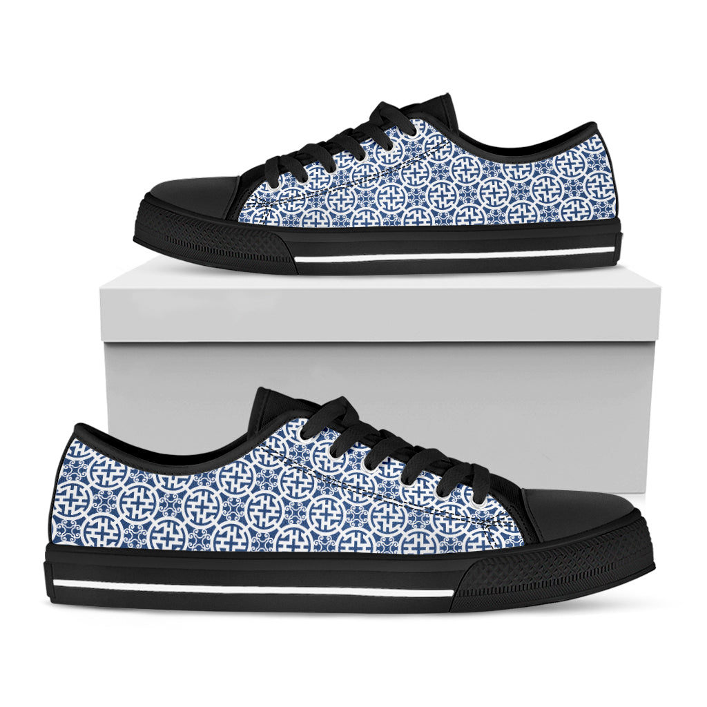 Chinese Luck Symbol Pattern Print Black Low Top Shoes