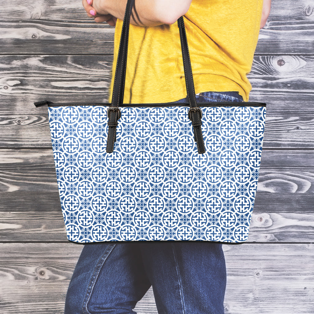 Chinese Luck Symbol Pattern Print Leather Tote Bag