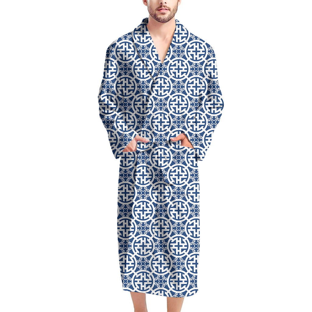 Chinese Luck Symbol Pattern Print Men's Bathrobe