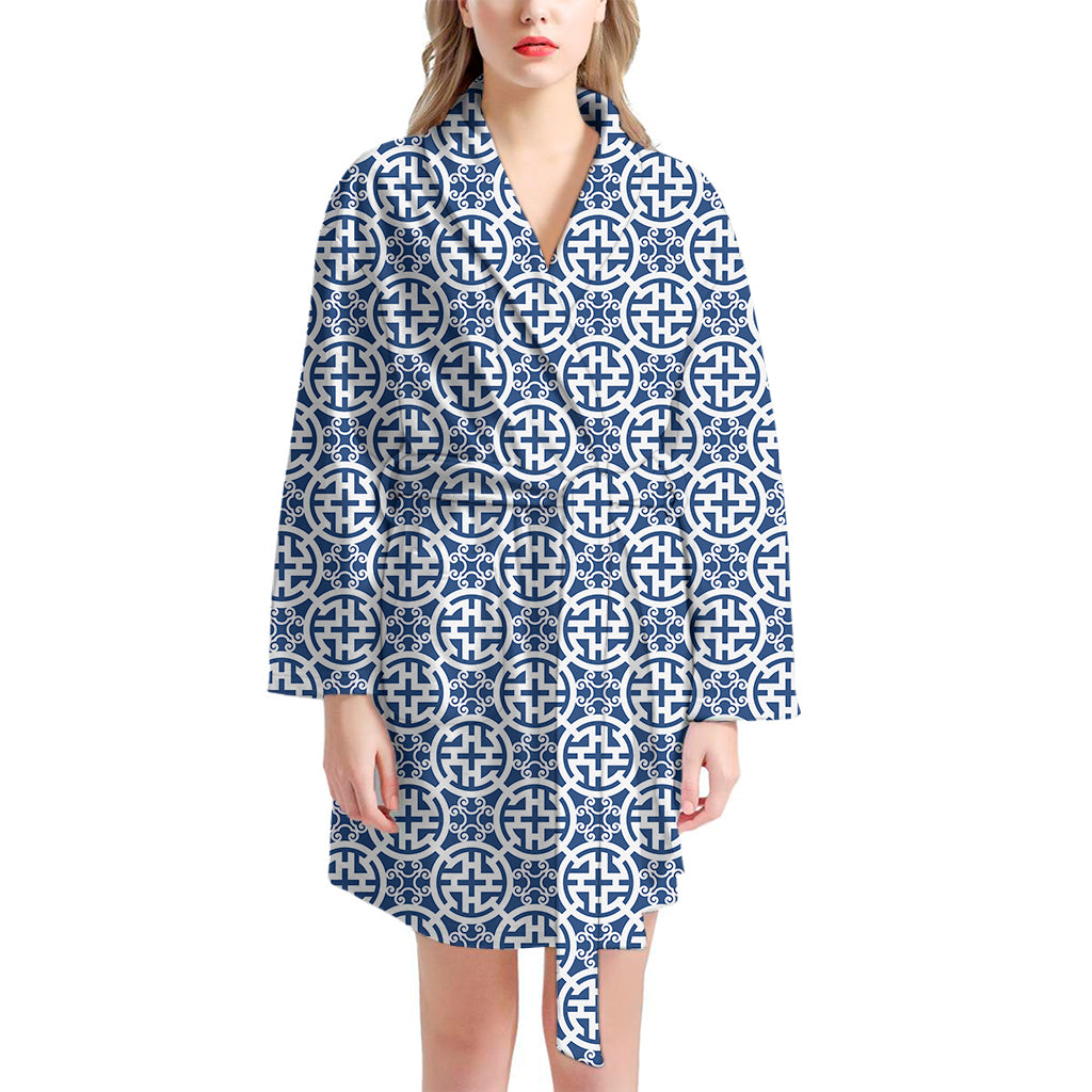 Chinese Luck Symbol Pattern Print Women's Bathrobe