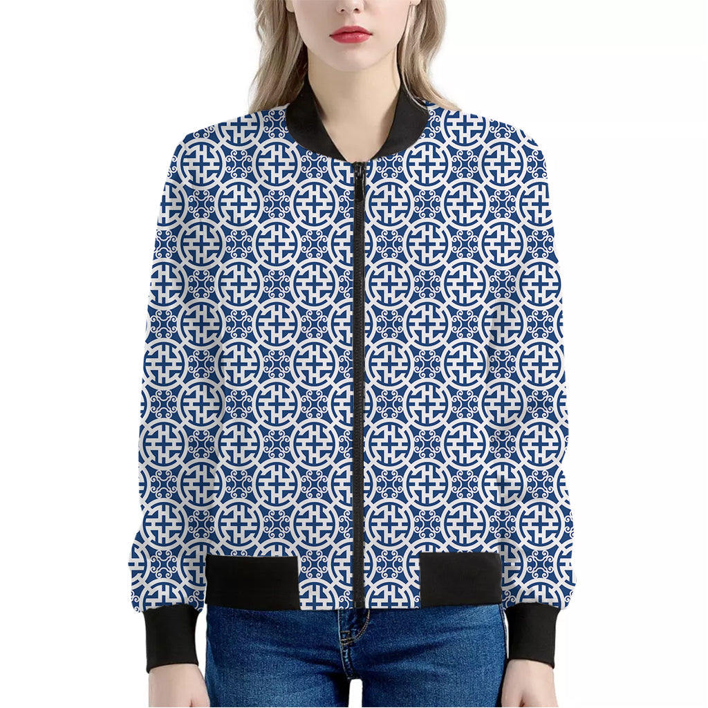 Chinese Luck Symbol Pattern Print Women's Bomber Jacket