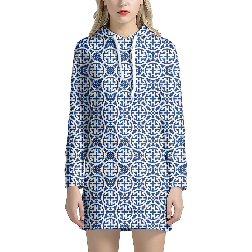 Chinese Luck Symbol Pattern Print Women's Pullover Hoodie Dress