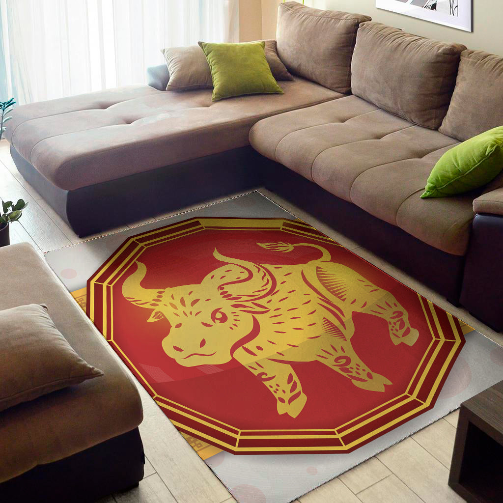 Chinese Ox Zodiac Symbol Print Area Rug