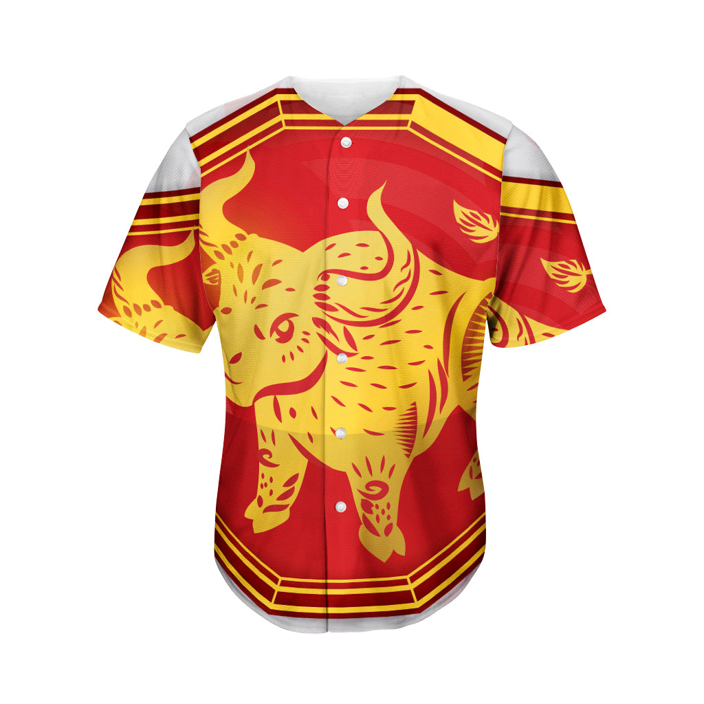 Chinese Ox Zodiac Symbol Print Men's Baseball Jersey