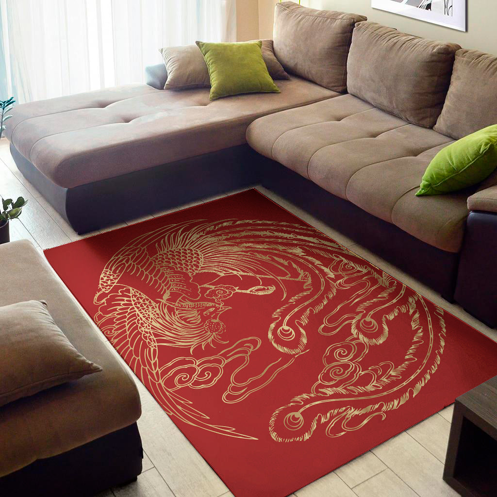 Chinese Phoenix Print Area Rug