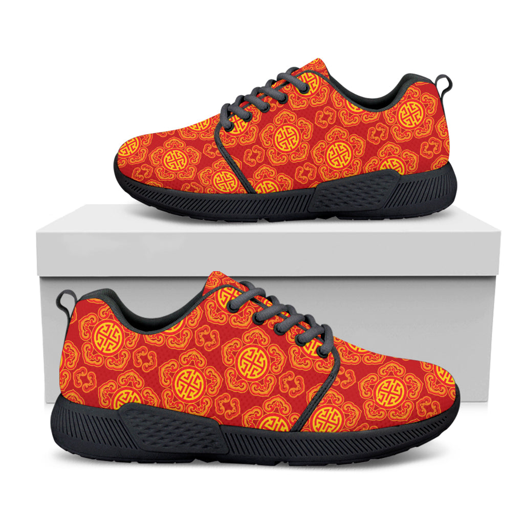 Chinese Prosperity Symbol Pattern Print Black Athletic Shoes