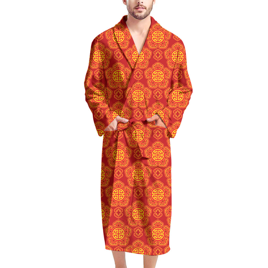 Chinese Prosperity Symbol Pattern Print Men's Bathrobe