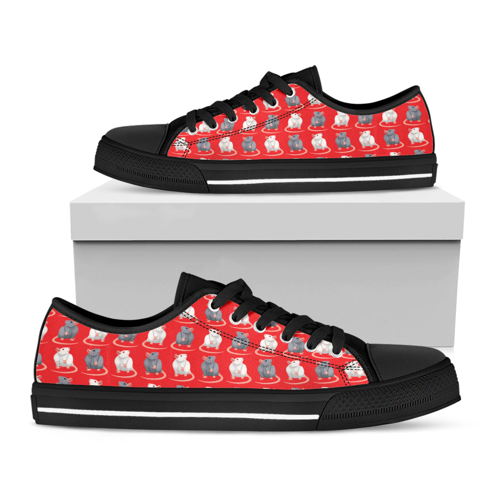 Chinese Rat Zodiac Pattern Print Black Low Top Shoes