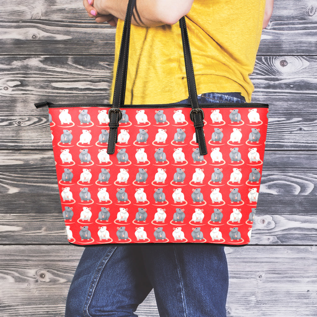 Chinese Rat Zodiac Pattern Print Leather Tote Bag