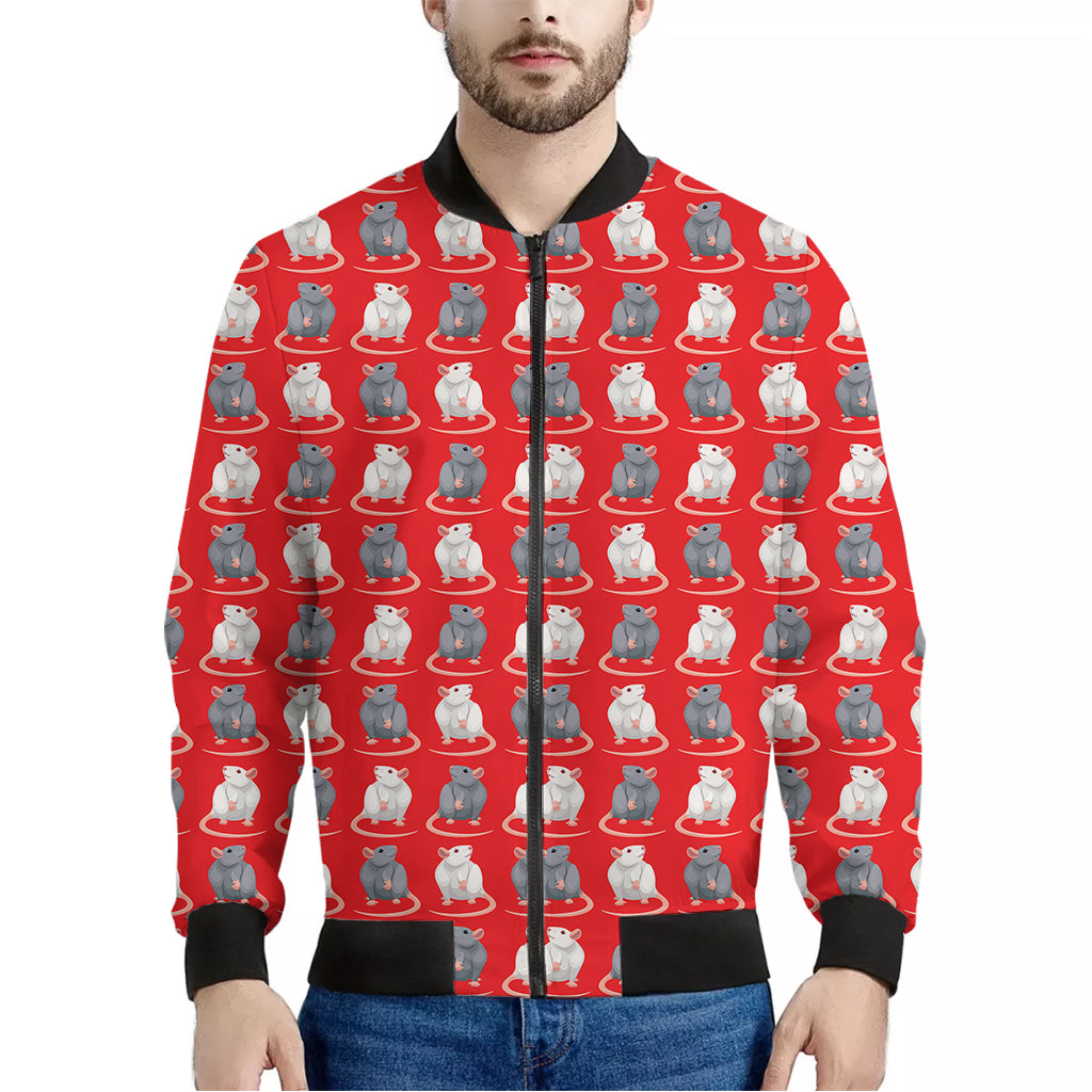 Chinese Rat Zodiac Pattern Print Men's Bomber Jacket