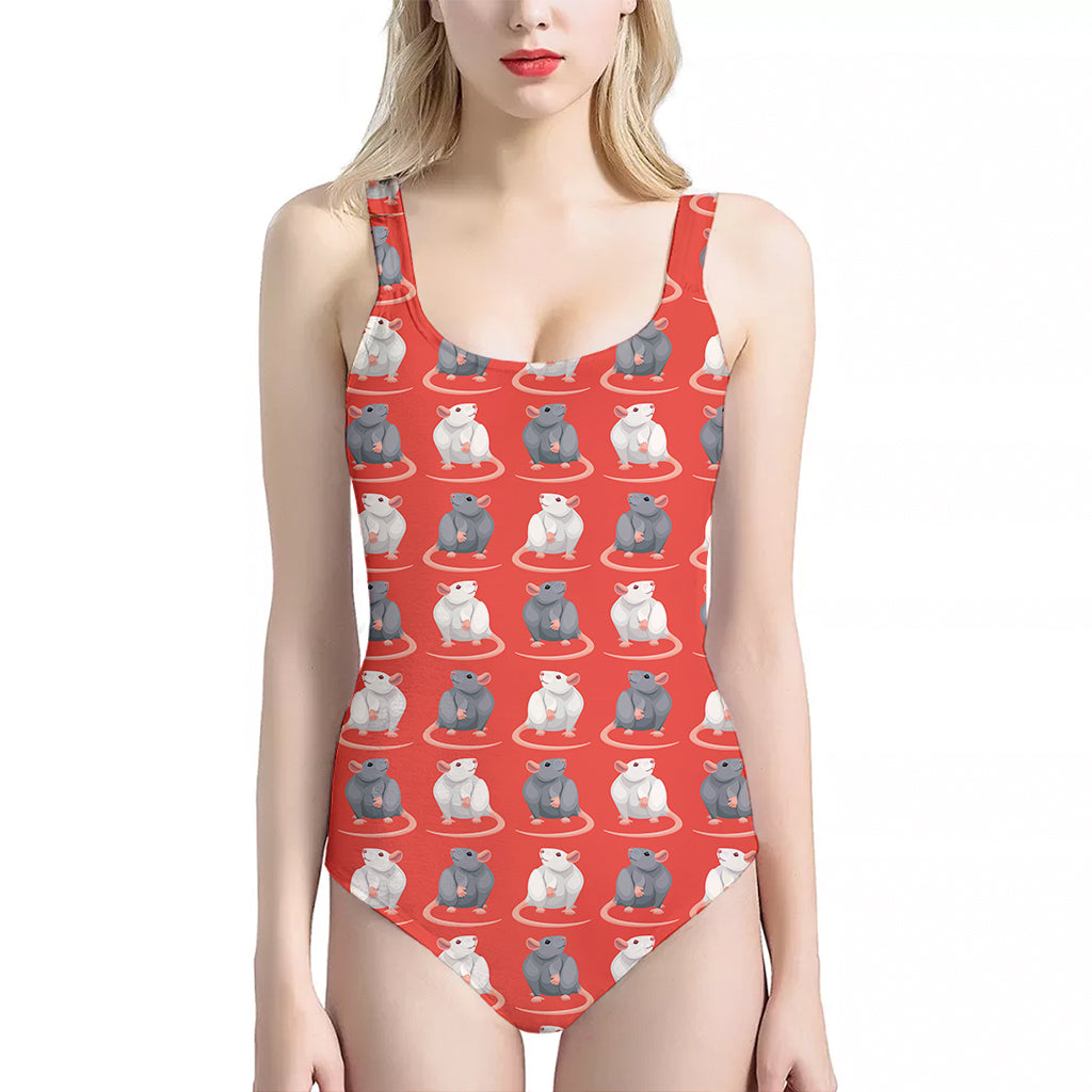 Chinese Rat Zodiac Pattern Print One Piece Halter Neck Swimsuit