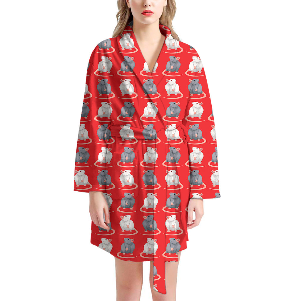 Chinese Rat Zodiac Pattern Print Women's Bathrobe