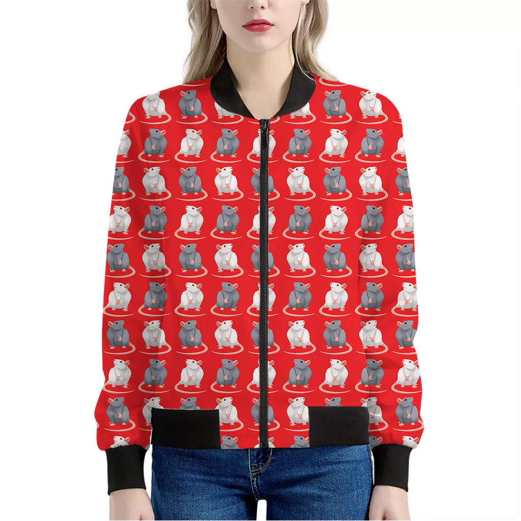 Chinese Rat Zodiac Pattern Print Women's Bomber Jacket