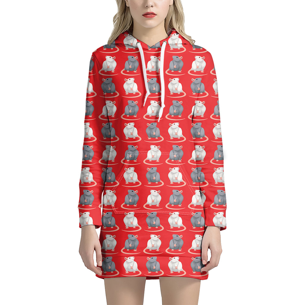 Chinese Rat Zodiac Pattern Print Women's Pullover Hoodie Dress