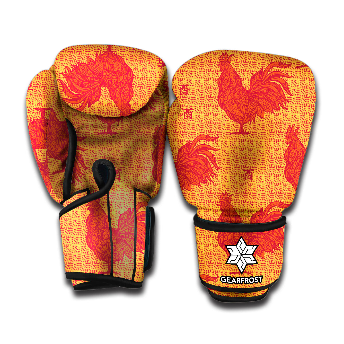 Chinese Rooster Pattern Print Boxing Gloves