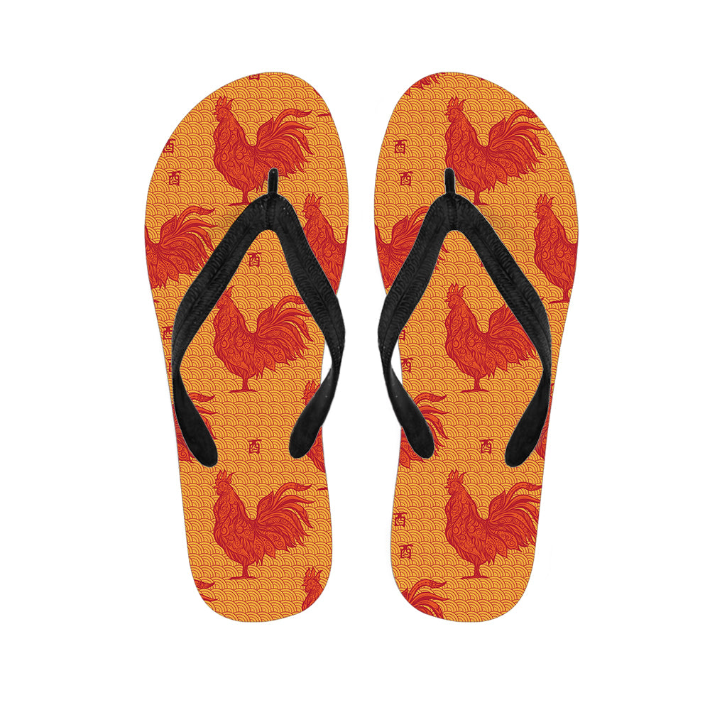 Chinese Rooster Pattern Print Flip Flops