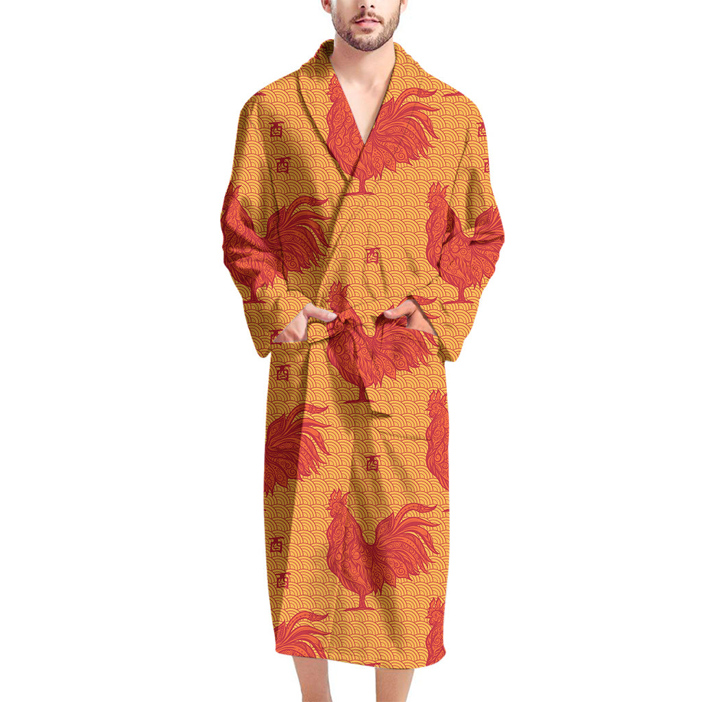 Chinese Rooster Pattern Print Men's Bathrobe