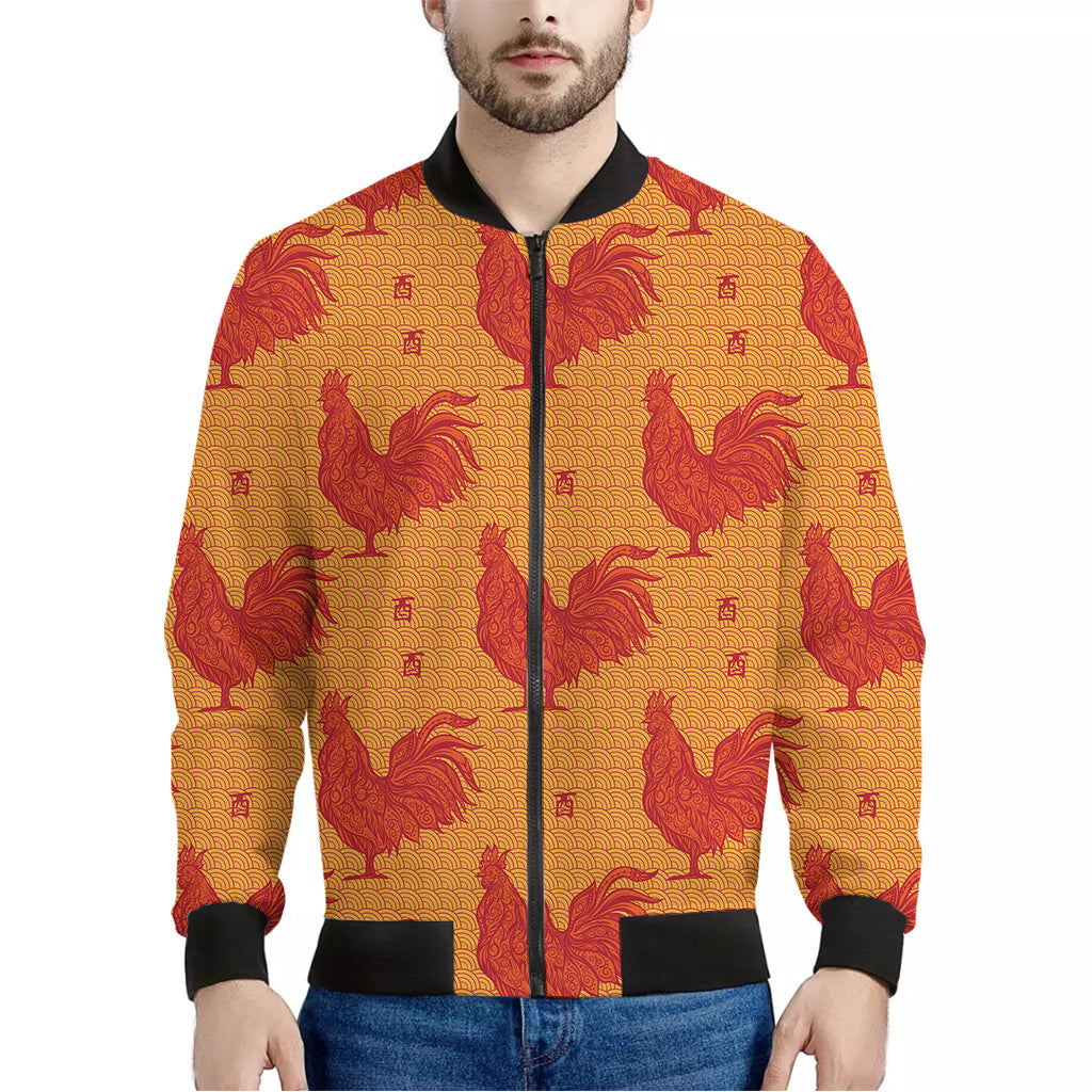 Chinese Rooster Pattern Print Men's Bomber Jacket