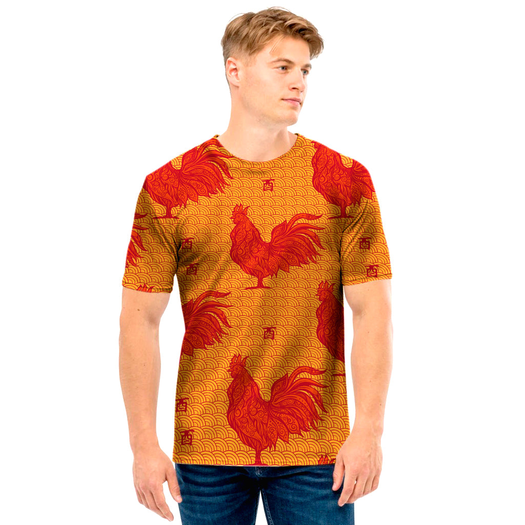 Chinese Rooster Pattern Print Men's T-Shirt