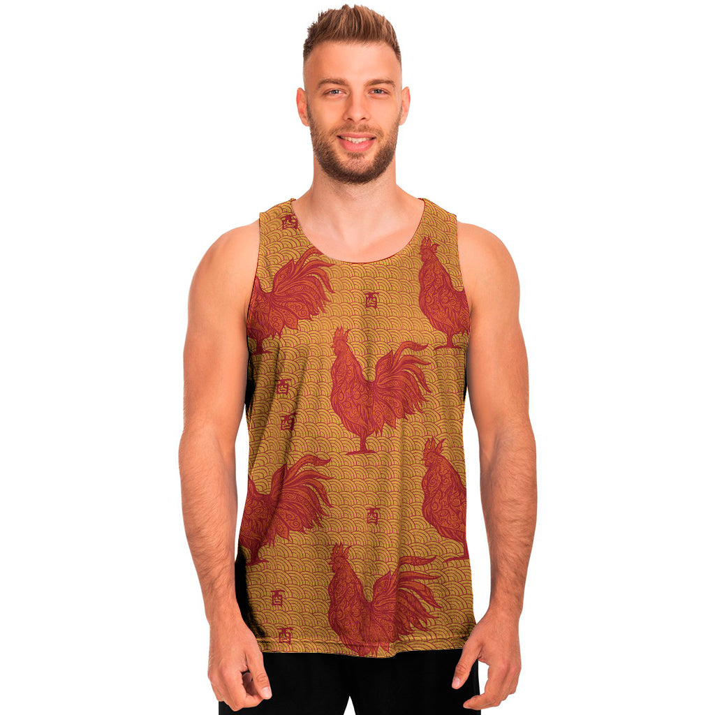 Chinese Rooster Pattern Print Men's Tank Top