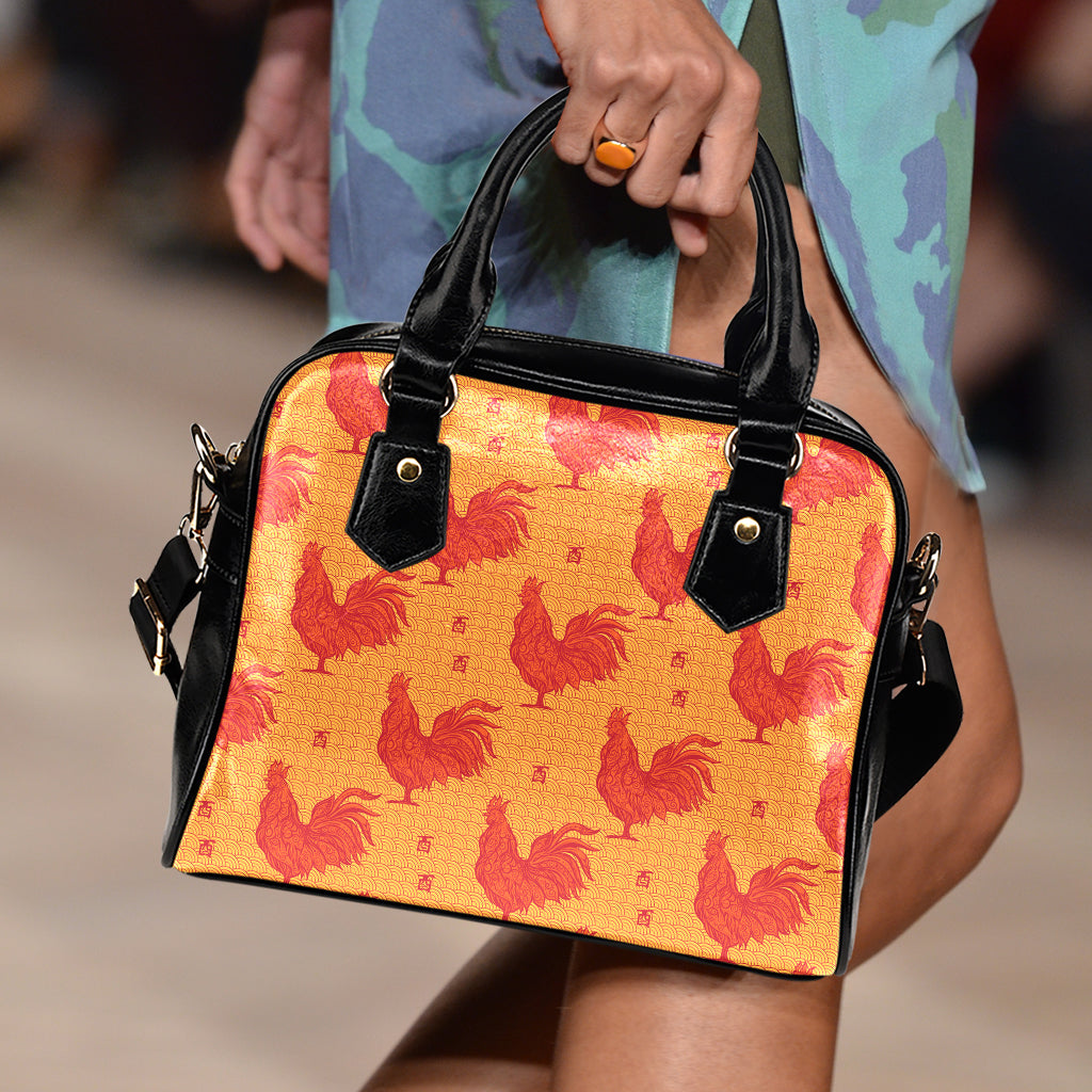 Chinese Rooster Pattern Print Shoulder Handbag