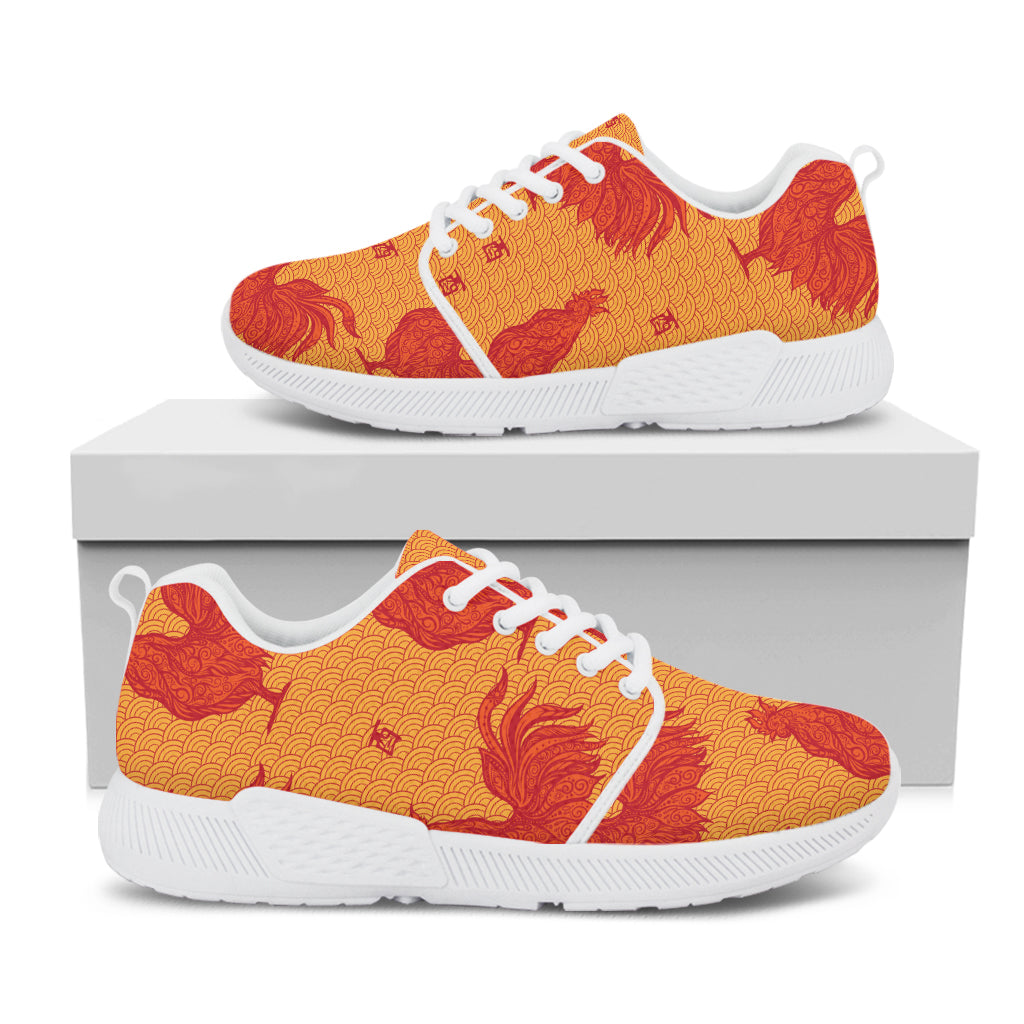 Chinese Rooster Pattern Print White Athletic Shoes