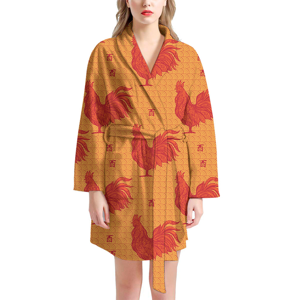 Chinese Rooster Pattern Print Women's Bathrobe