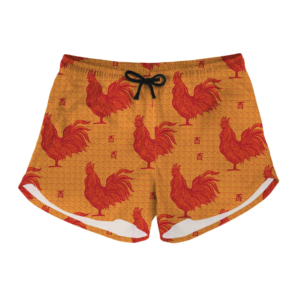 Chinese Rooster Pattern Print Women's Shorts