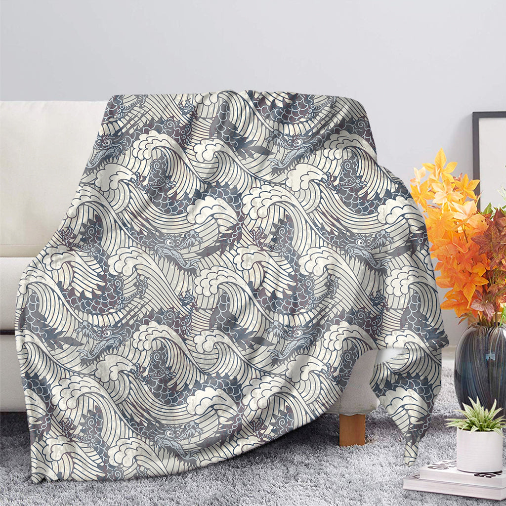 Chinese Sea Dragon Pattern Print Blanket